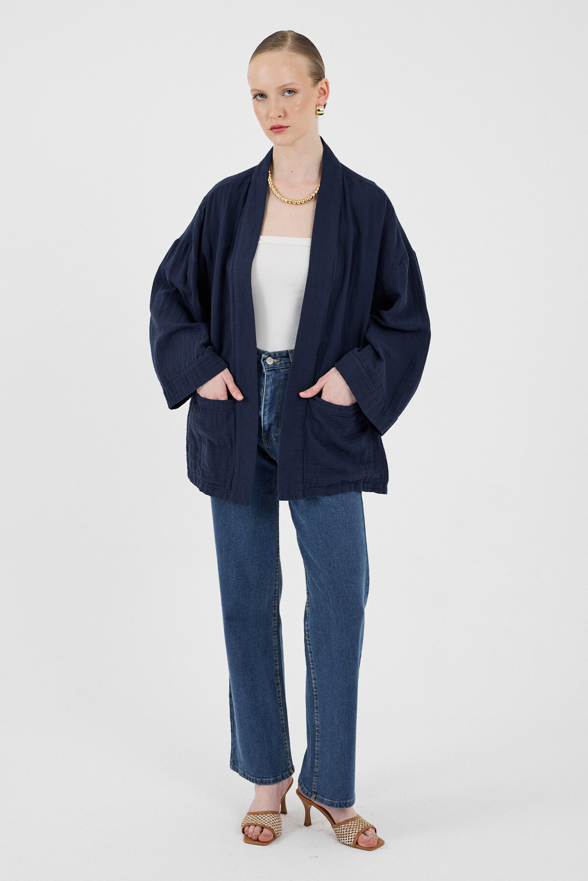 Laci %100 Pamuk Cepli Müslin Kimono 8065A - 3