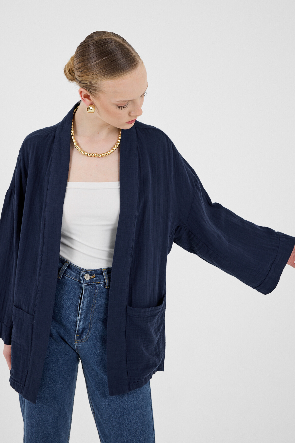 Laci %100 Pamuk Cepli Müslin Kimono 8065A - 4