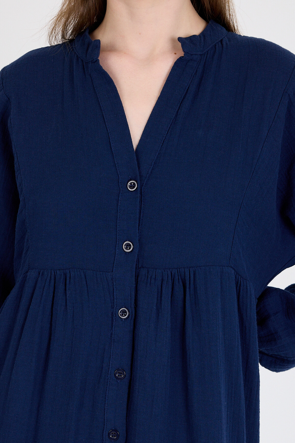 Laci %100 Pamuk Düğmeli Kat Etekli Uzun Kollu Elbise 4782A - 4