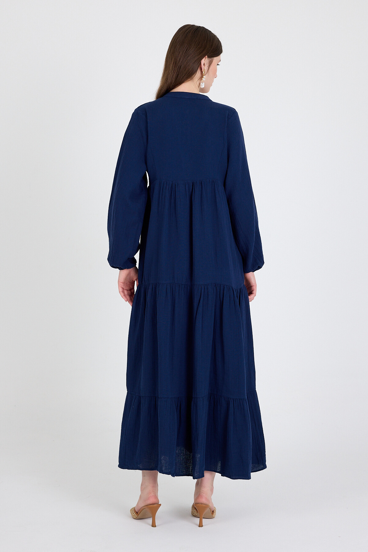 Laci %100 Pamuk Düğmeli Kat Etekli Uzun Kollu Elbise 4782A - 5