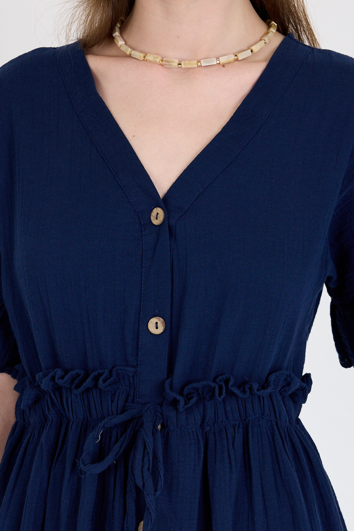 Laci %100 Pamuk Fırfır Kol Detaylı Düğmeli Elbise 4781A - 4