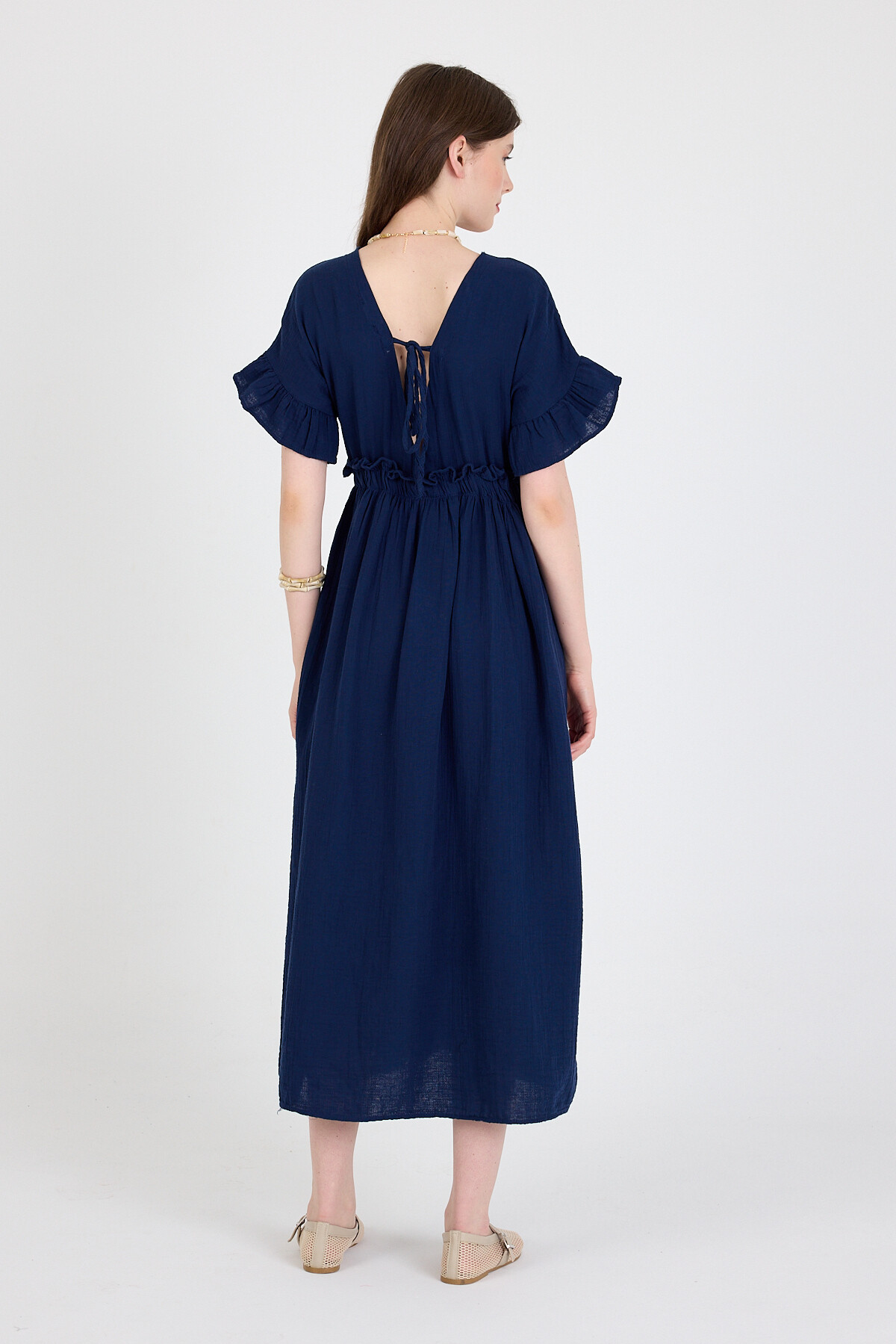 Laci %100 Pamuk Fırfır Kol Detaylı Düğmeli Elbise 4781A - 5