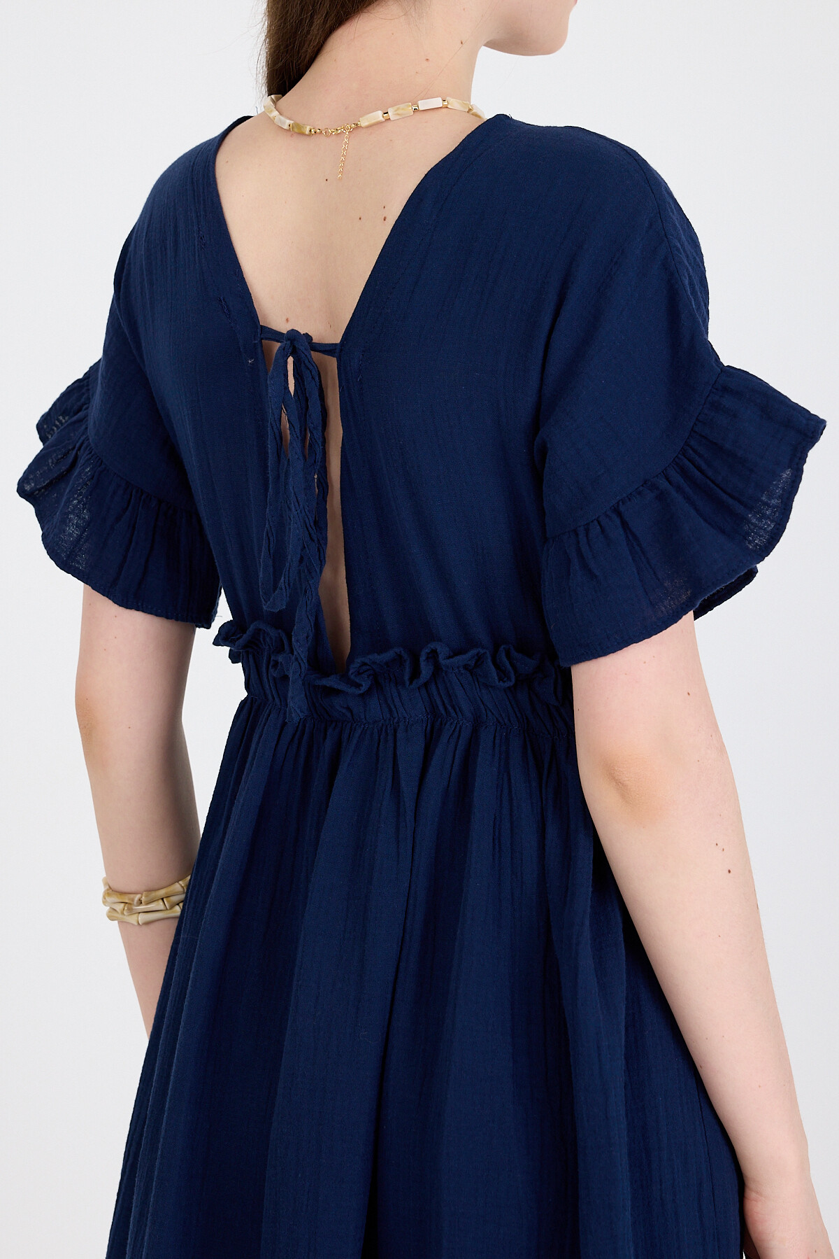 Laci %100 Pamuk Fırfır Kol Detaylı Düğmeli Elbise 4781A - 7