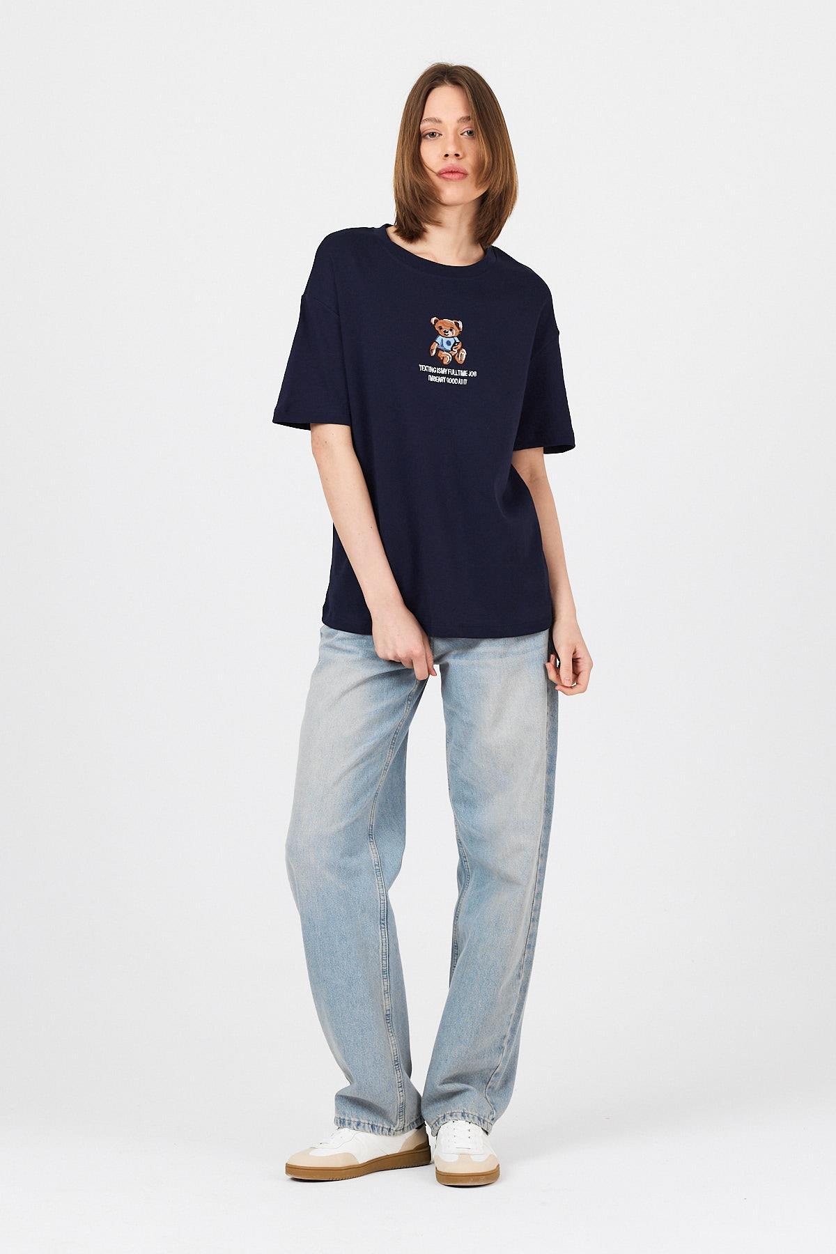 Laci Ayı Baskılı Yazılı Oversize Tişört 5632 - 2