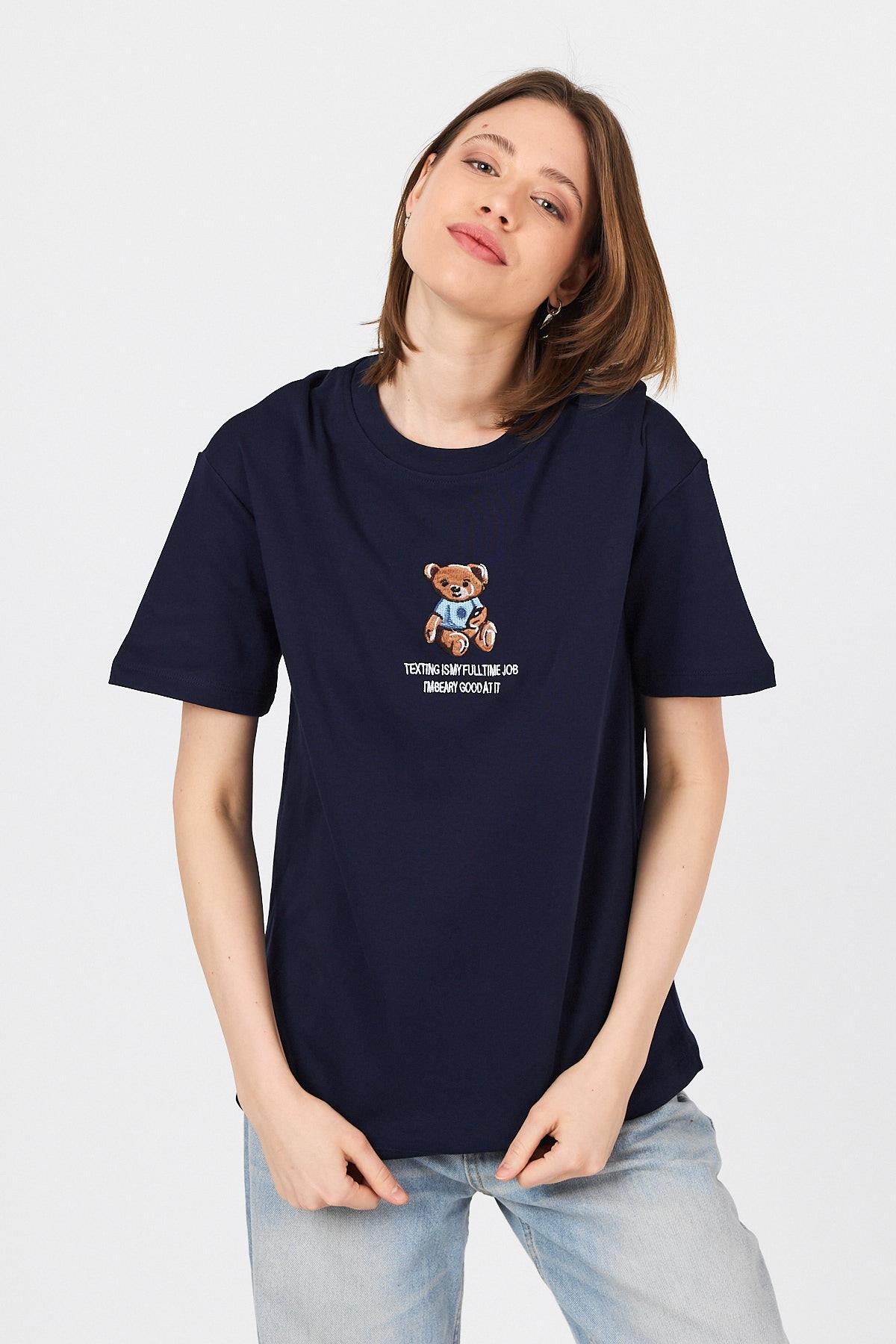 Laci Ayı Baskılı Yazılı Oversize Tişört 5632 