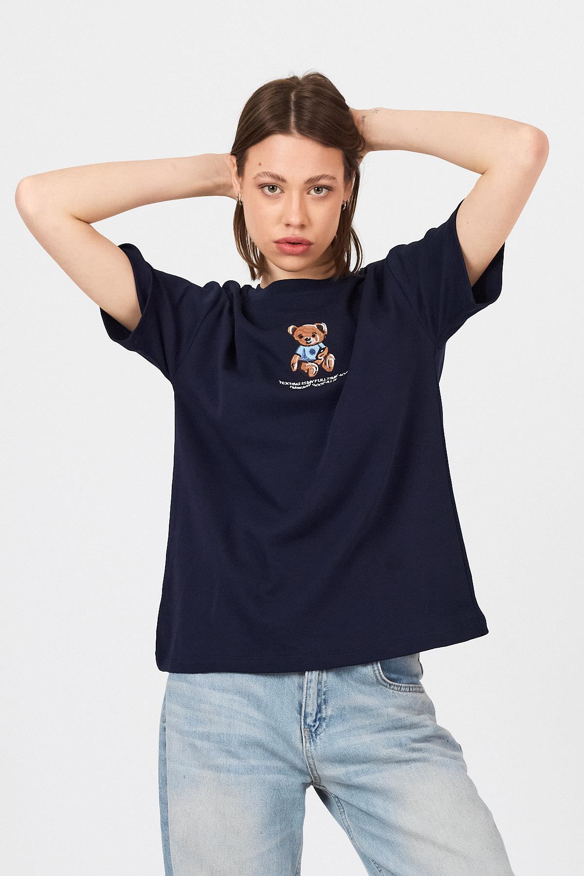 Laci Ayı Baskılı Yazılı Oversize Tişört 5632 - 3