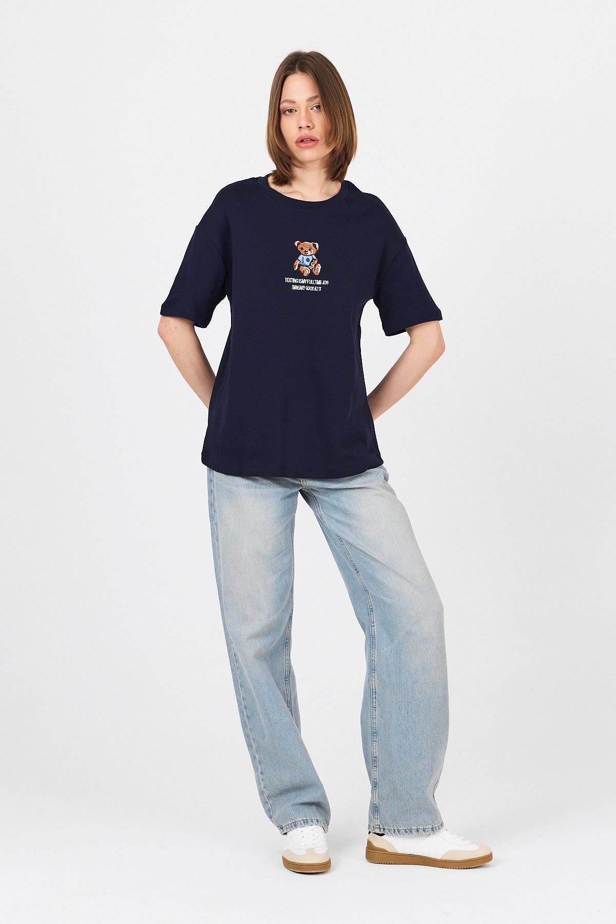 Laci Ayı Baskılı Yazılı Oversize Tişört 5632 - 6