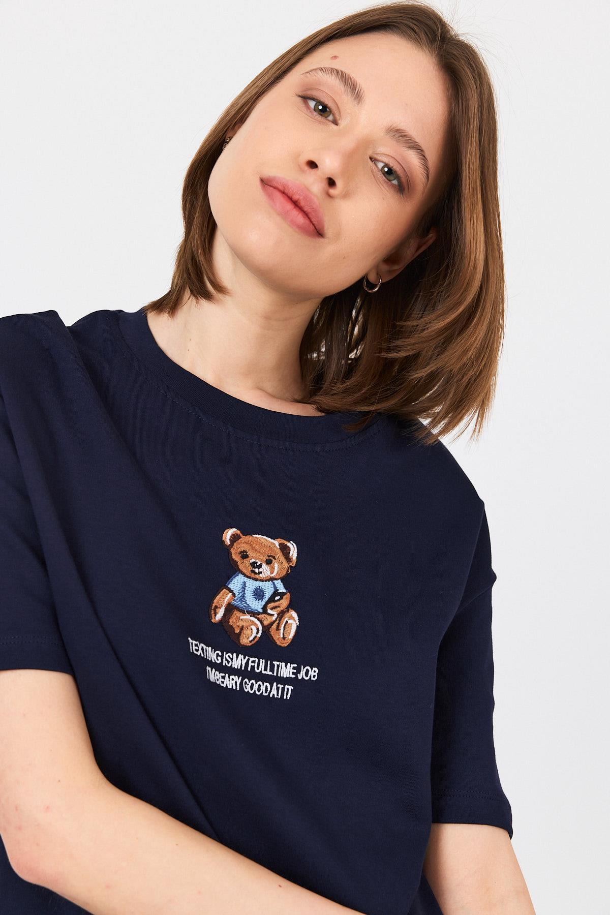 Laci Ayı Baskılı Yazılı Oversize Tişört 5632 - 4