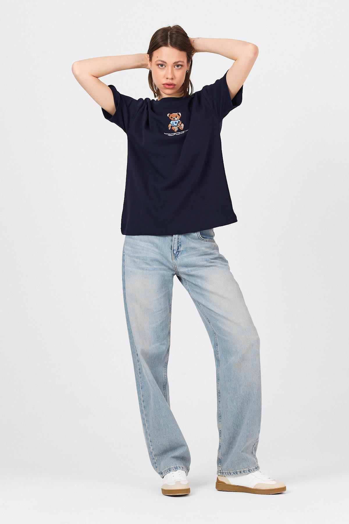 Laci Ayı Baskılı Yazılı Oversize Tişört 5632 - 7