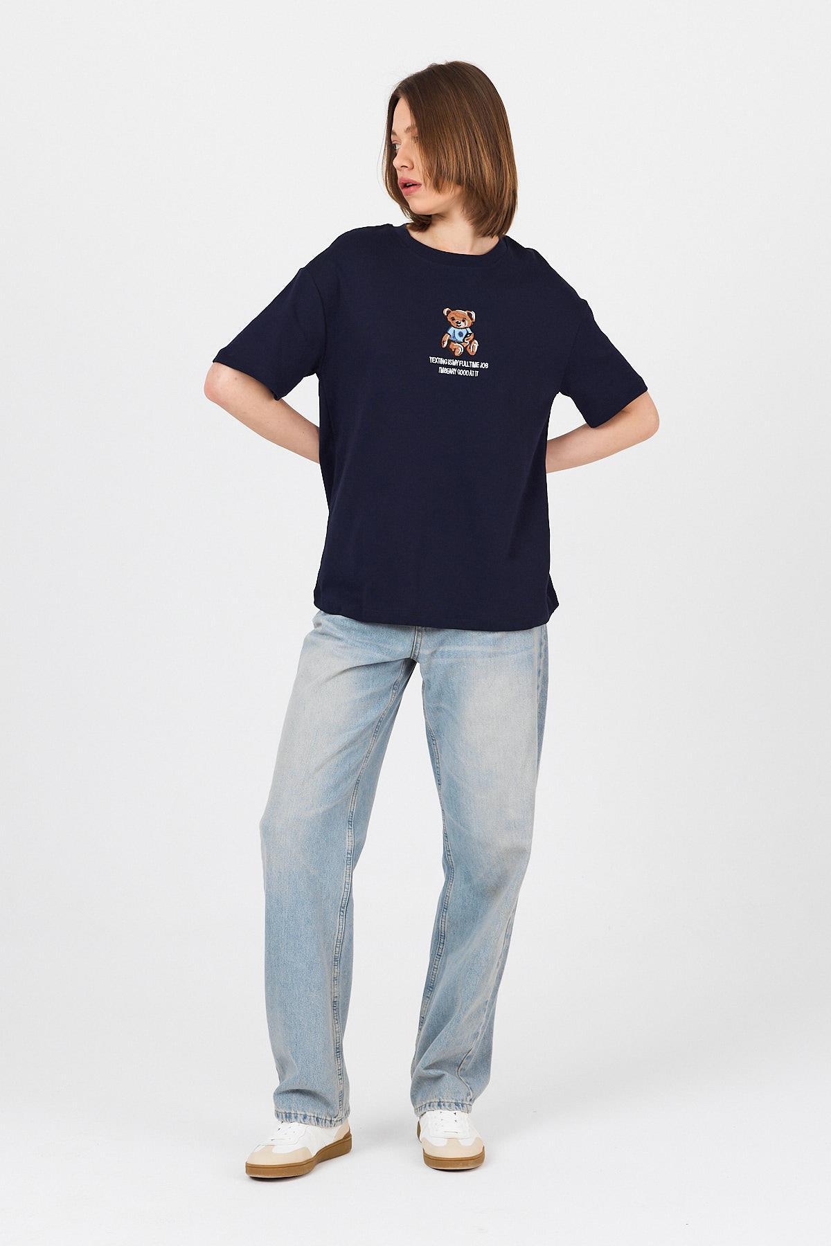 Laci Ayı Baskılı Yazılı Oversize Tişört 5632 - 8