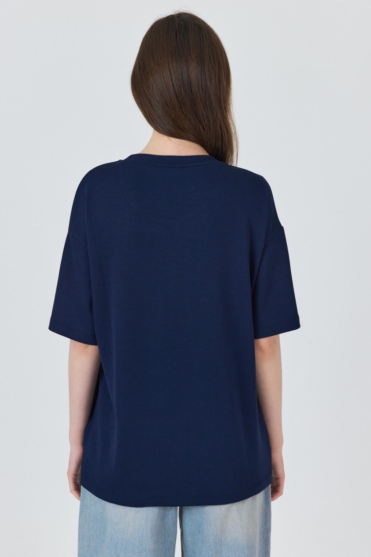 Laci Ayıcık Baskılı Bisiklet Yaka Oversize Tişört 5530 - 5