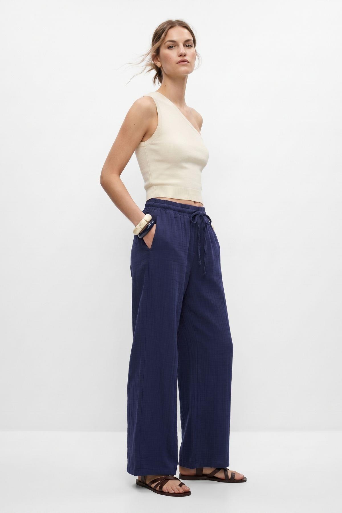 Bel Lastikli Geniş Paça Pantolon 8056A Laci 