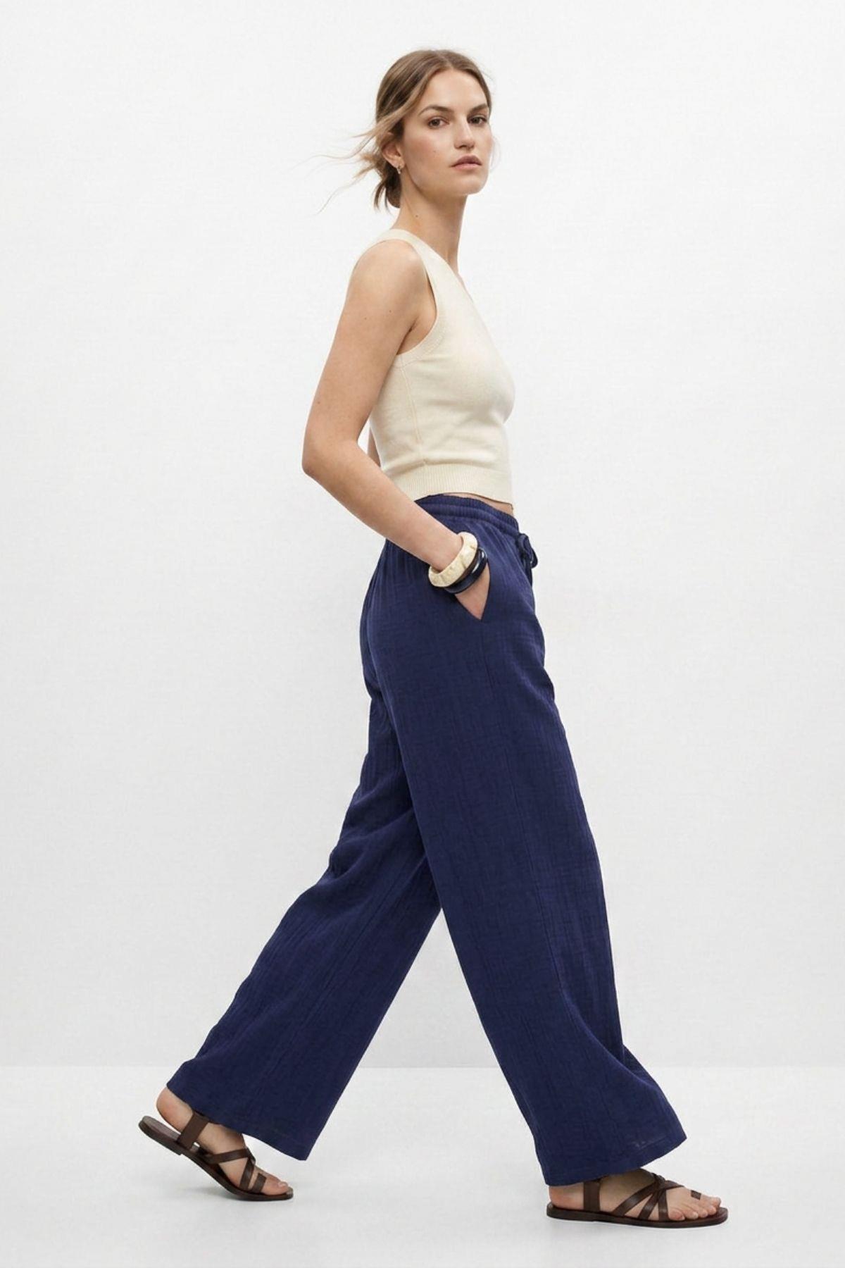 Bel Lastikli Geniş Paça Pantolon 8056A Laci - 2