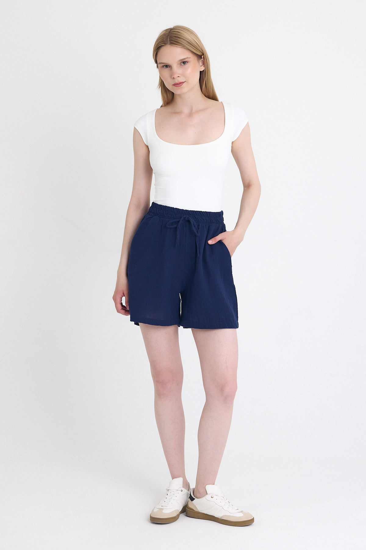 Laci Beli Lastikli %100 Pamuk Müslin Şort 4769A - 3
