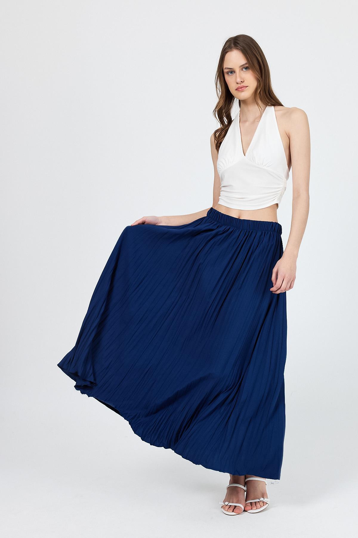 Laci Beli Lastikli Kırışık Kumaş Etek 4692A - 2