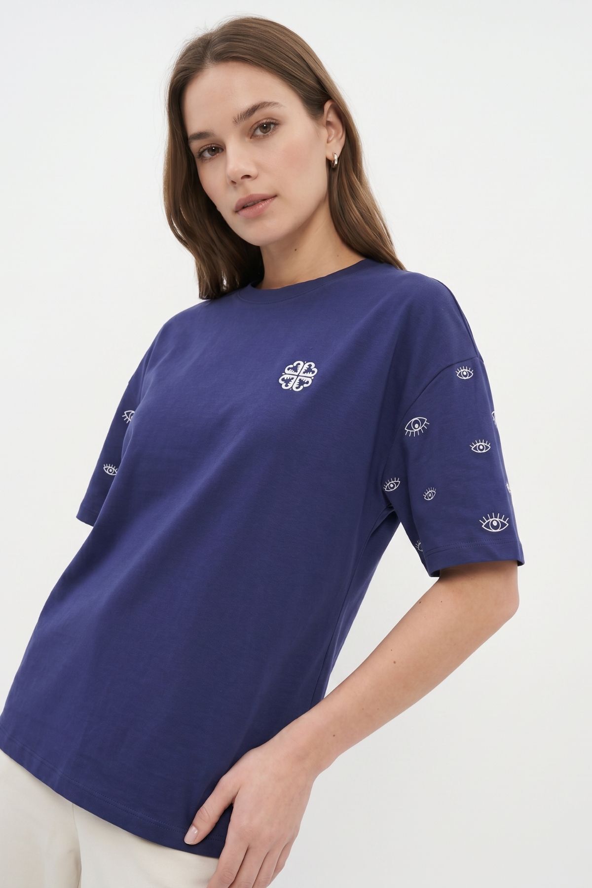 Laci Bisiklet Yaka Kısa Kol Yazı Baskılı Oversize Tişört 8480 - 1