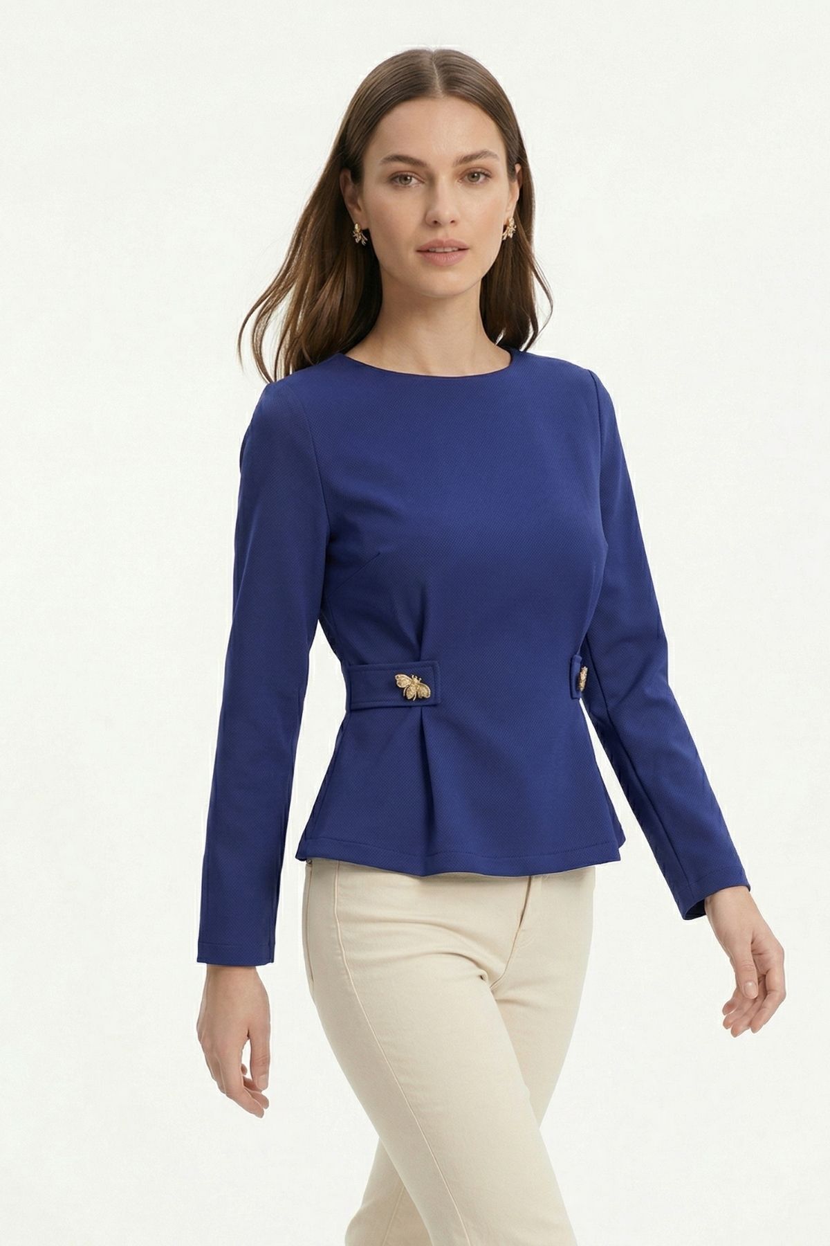 Laci Bisiklet Yaka Uzun Kol Düğmeli Bluz 8492A - 1