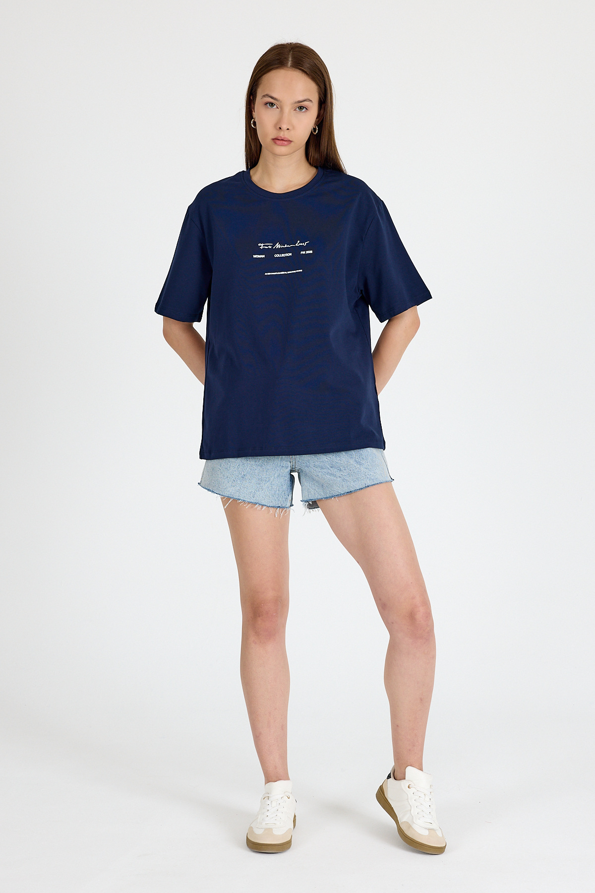Laci Bisiklet Yaka Yazı Baskılı Oversize Tişört 5832 - 3