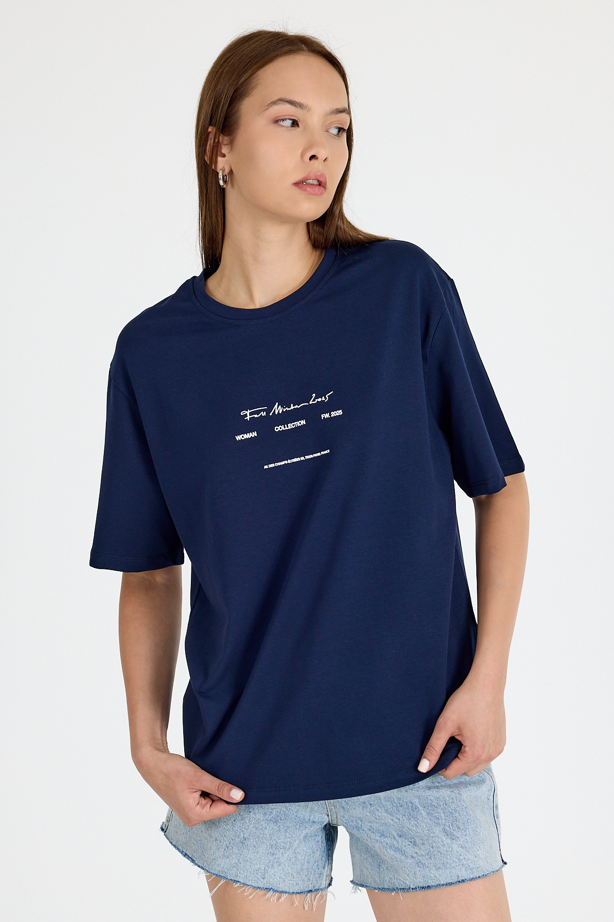 Laci Bisiklet Yaka Yazı Baskılı Oversize Tişört 5832 - 6