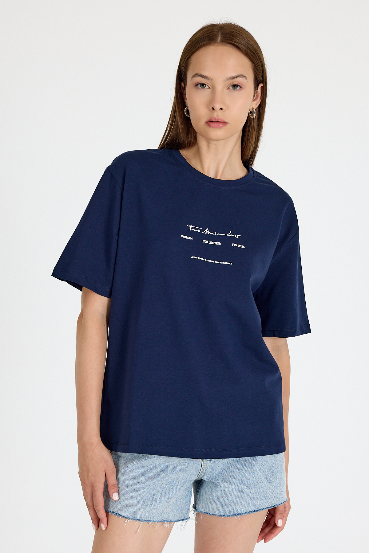 Laci Bisiklet Yaka Yazı Baskılı Oversize Tişört 5832 - RAYS