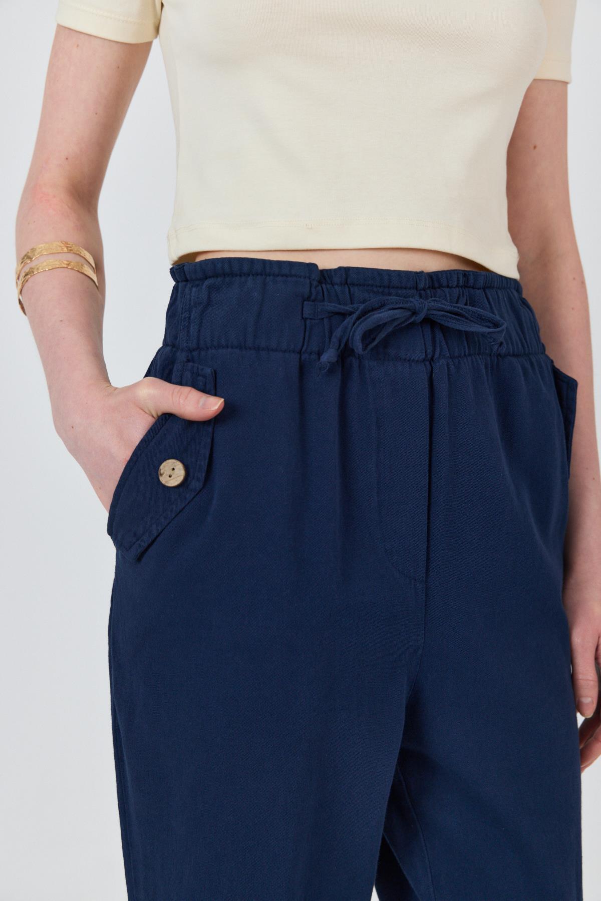 Laci Cep Düğme Detaylı Bel Lastikli Pantolon 006 - 4