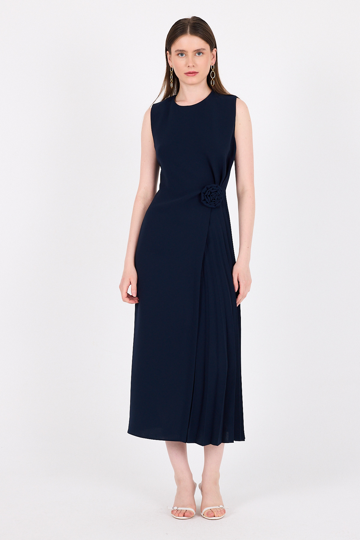 Laci Çiçek Detaylı Pliseli Midi Abiye Elbise 251671 - 3