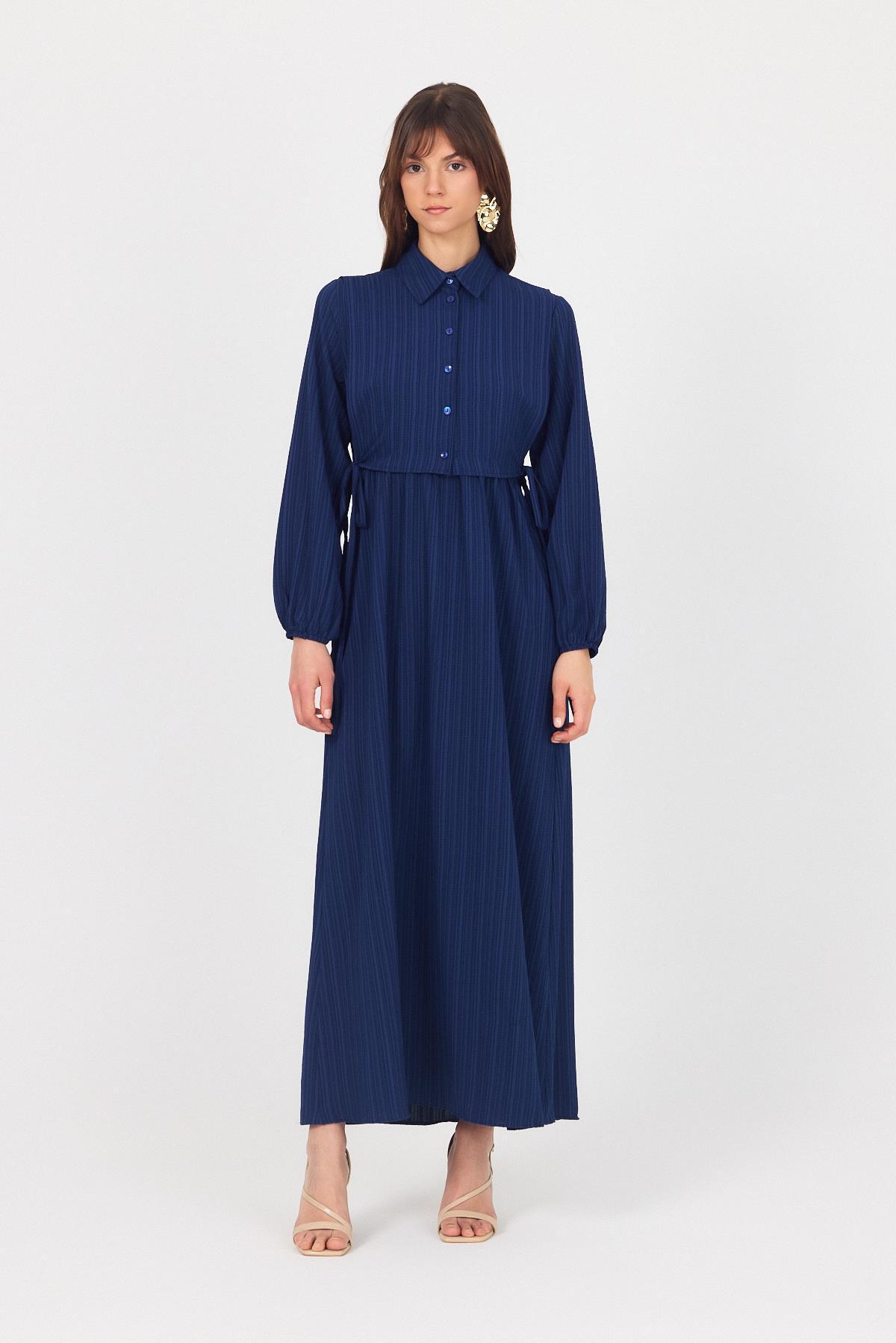 Laci Çift Kullanımlı Çıkma Yakalı Dokuma Elbise 4652A - 1