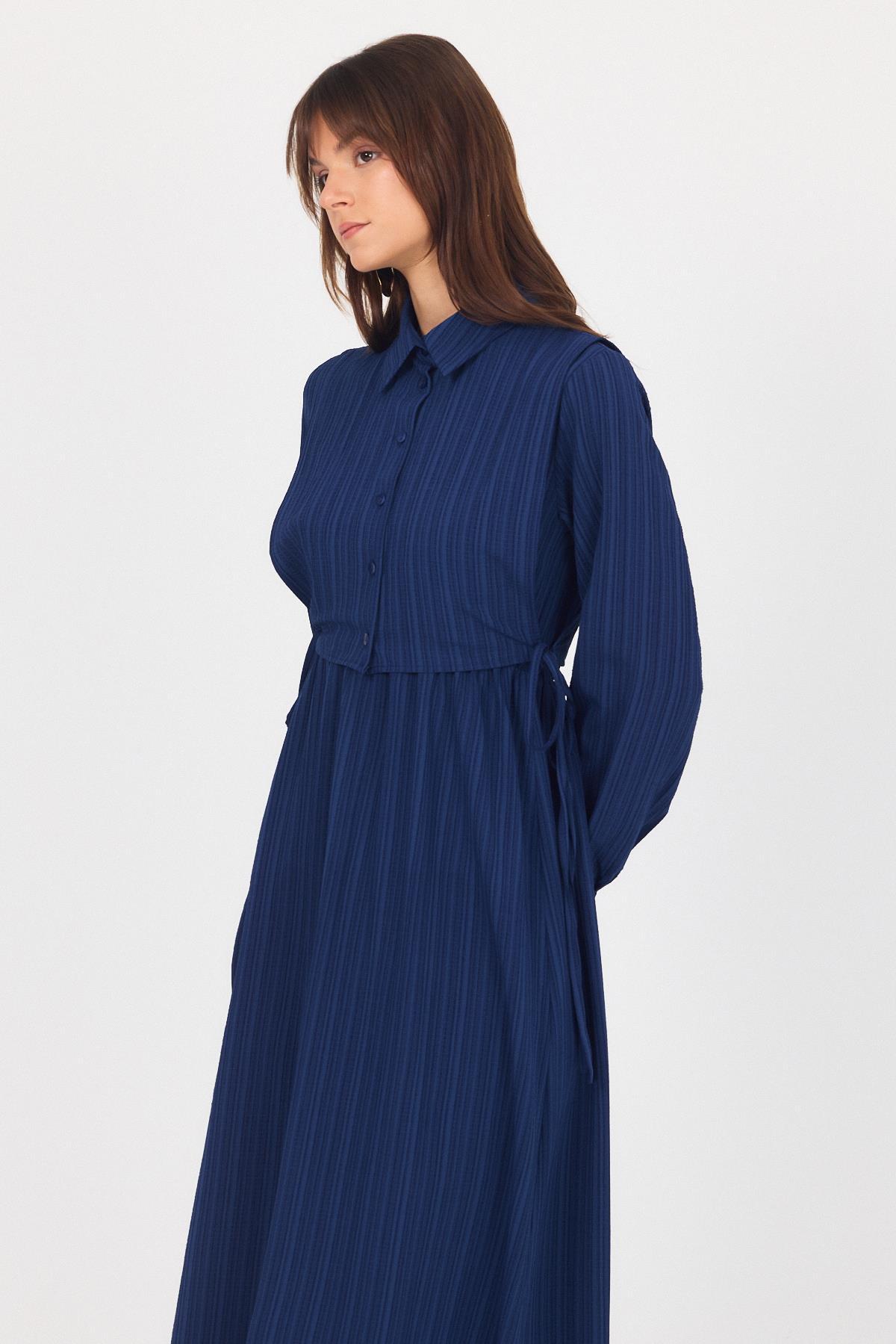 Laci Çift Kullanımlı Çıkma Yakalı Dokuma Elbise 4652A - 7