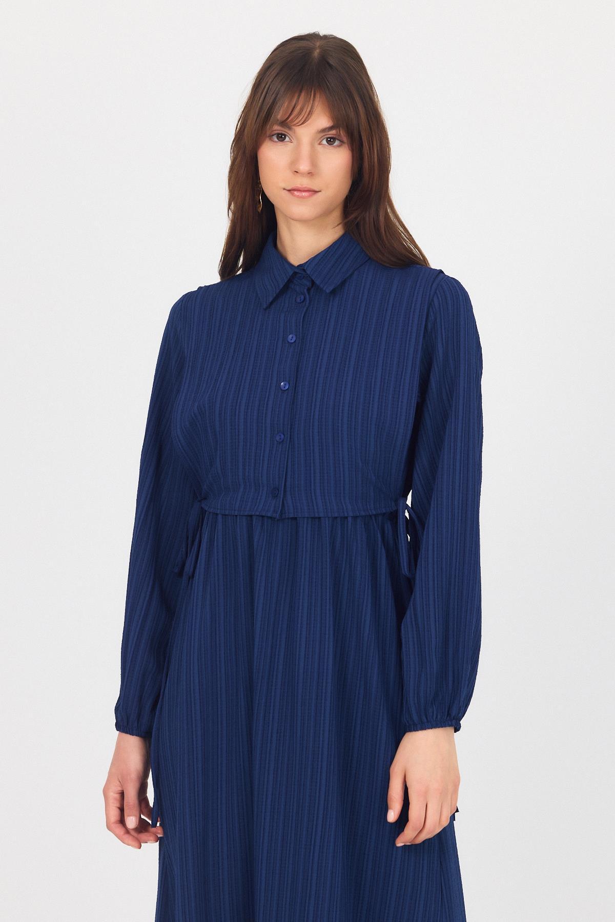 Laci Çift Kullanımlı Çıkma Yakalı Dokuma Elbise 4652A - 3