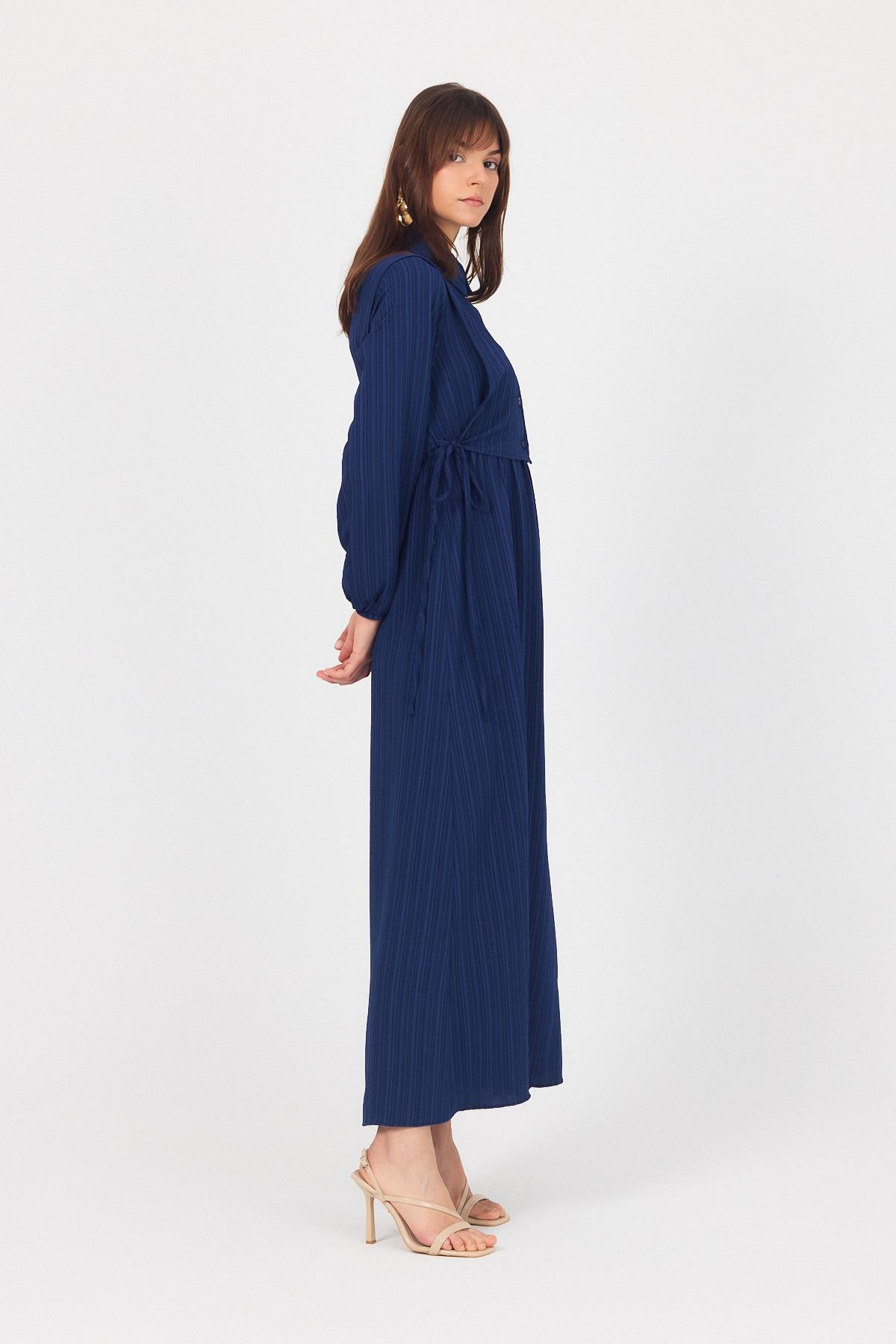 Laci Çift Kullanımlı Çıkma Yakalı Dokuma Elbise 4652A - 6