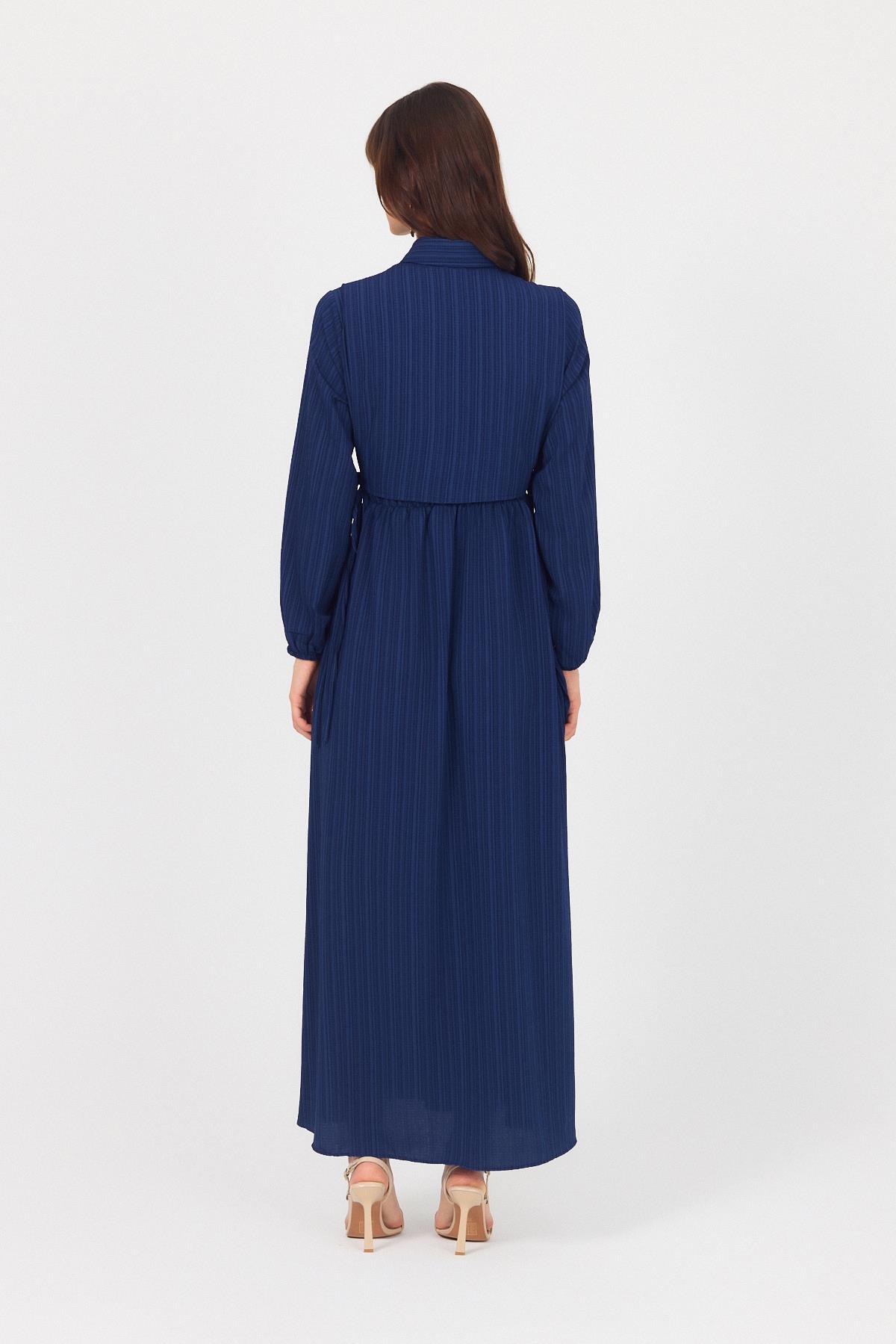 Laci Çift Kullanımlı Çıkma Yakalı Dokuma Elbise 4652A - 5