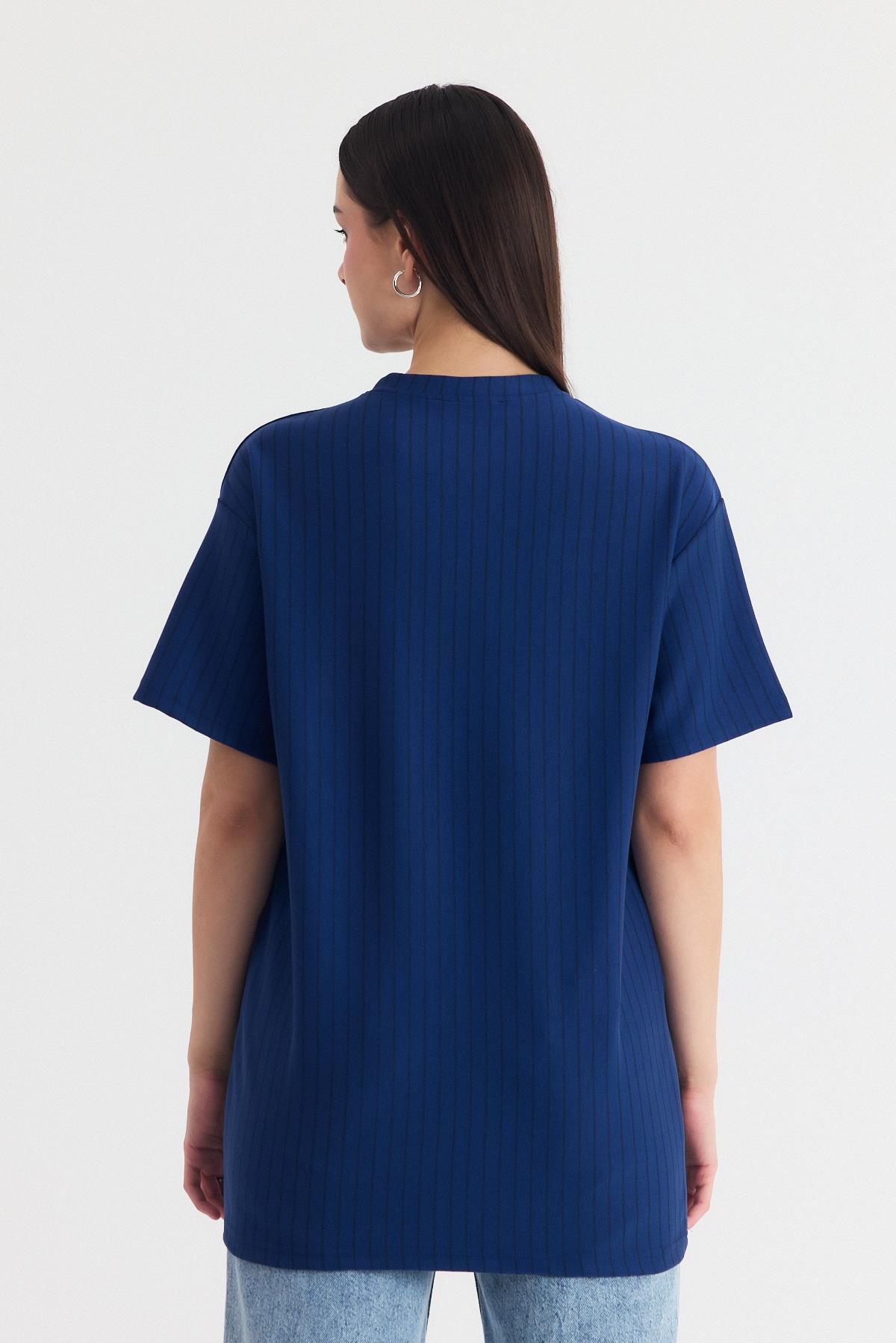 Laci Çizgili Oversize Tişört 4447A - 5