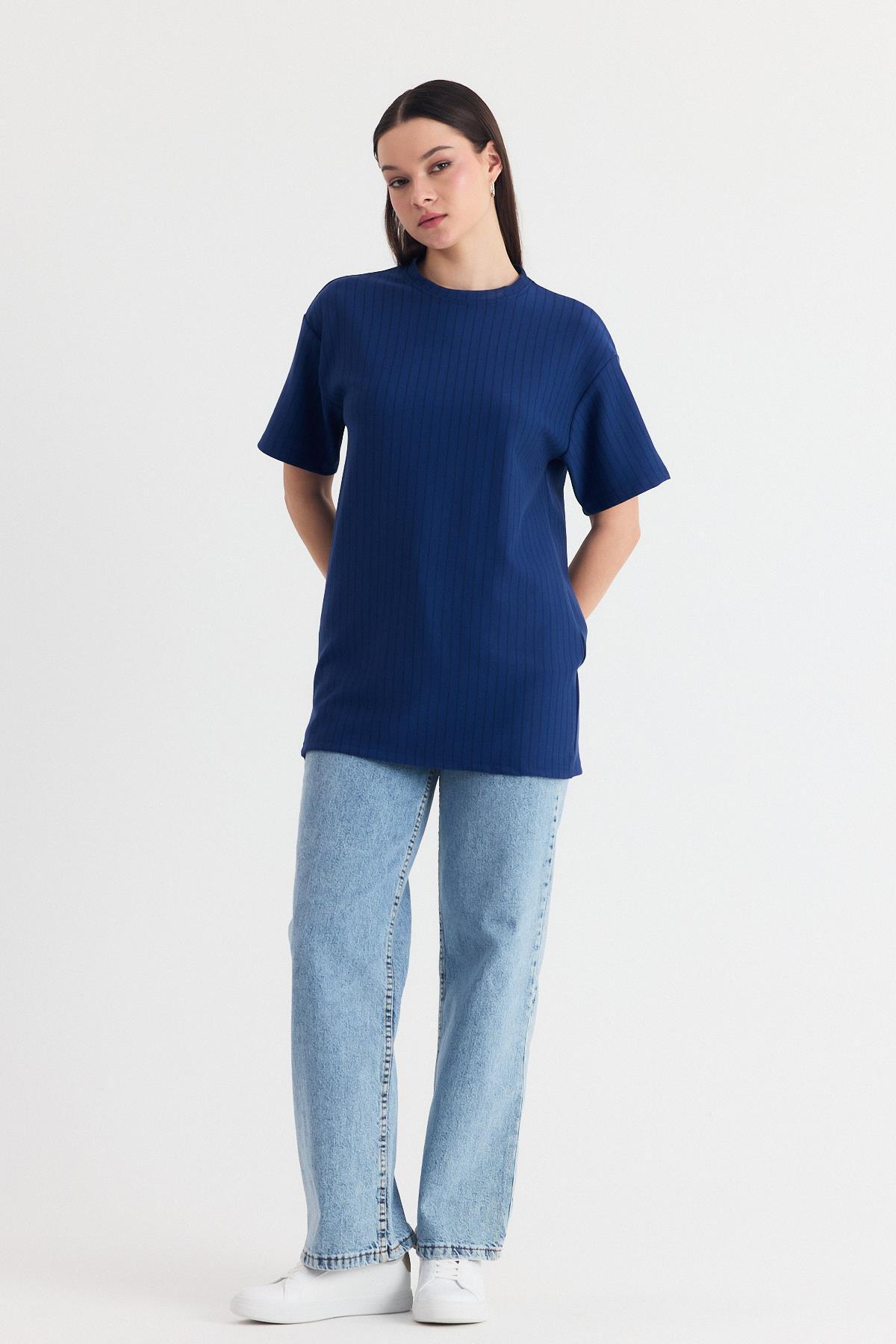 Laci Çizgili Oversize Tişört 4447A - 8