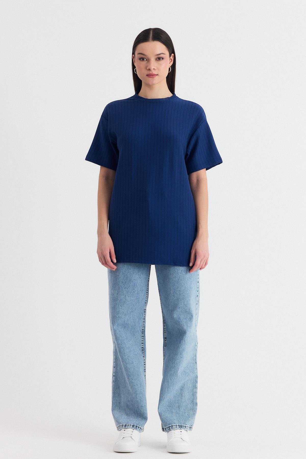 Laci Çizgili Oversize Tişört 4447A - 1
