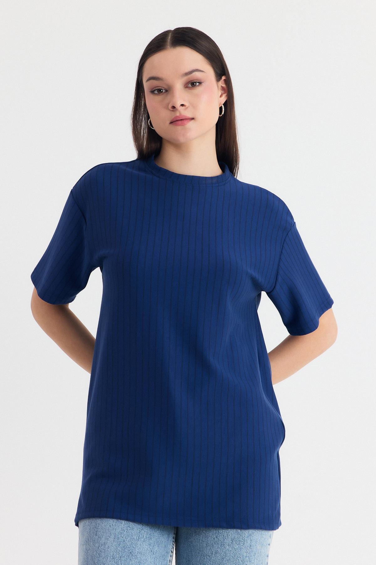 Laci Çizgili Oversize Tişört 4447A - 2