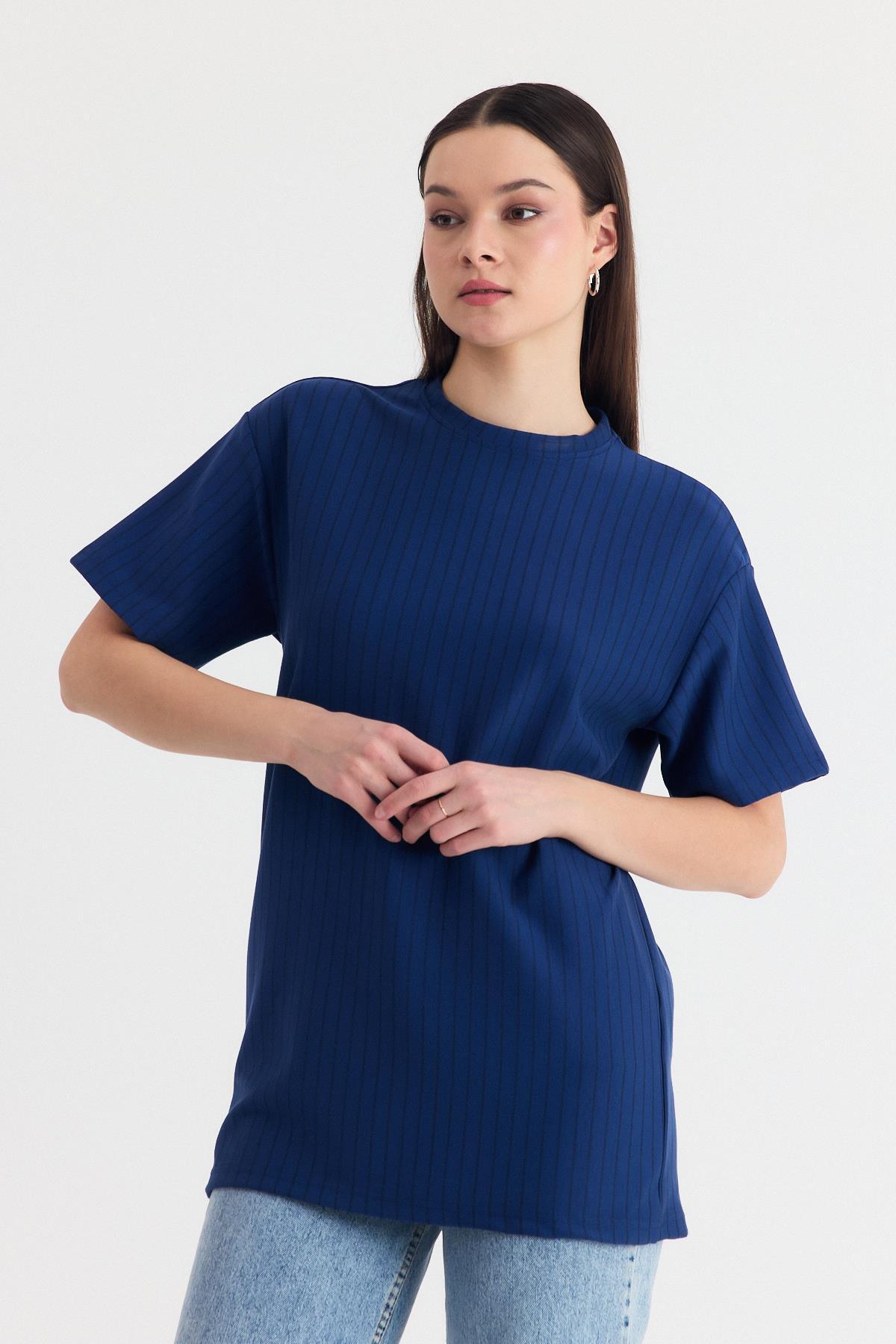 Laci Çizgili Oversize Tişört 4447A - 3