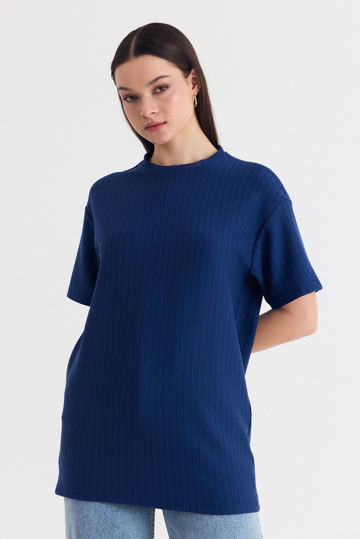 Laci Çizgili Oversize Tişört 4447A - 7