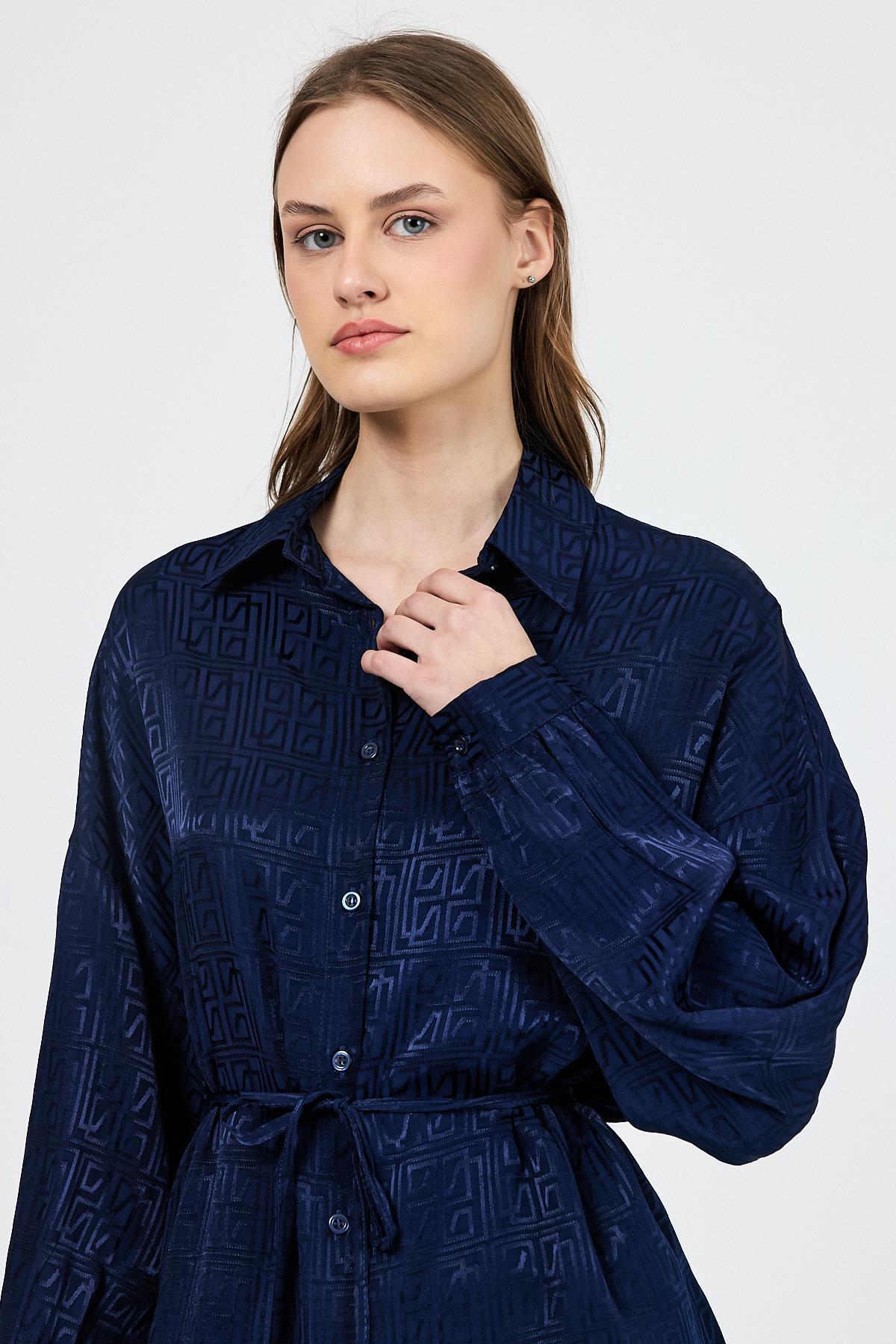 Laci Desenli Saten Görünümlü İp Bağlama Detaylı Gömlek 4293A - 6