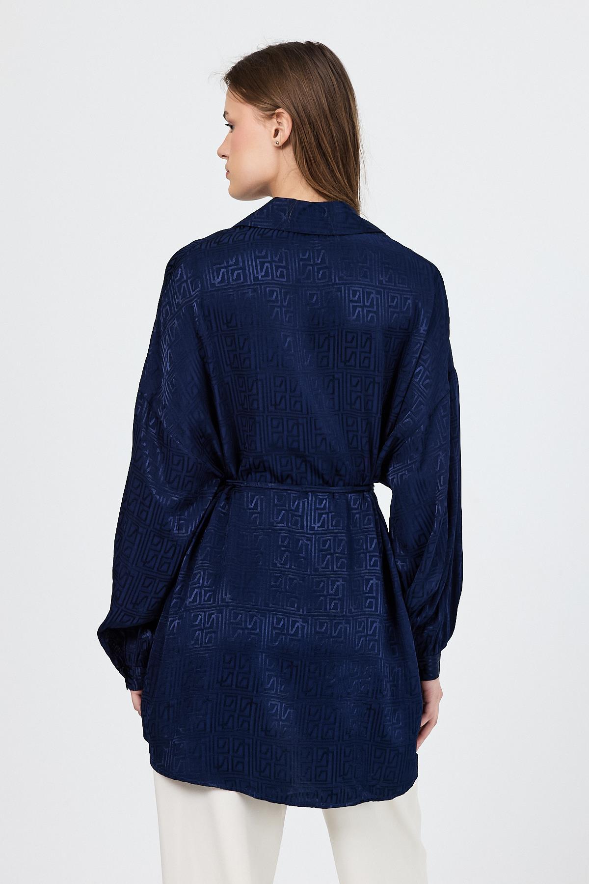 Laci Desenli Saten Görünümlü İp Bağlama Detaylı Gömlek 4293A - 5