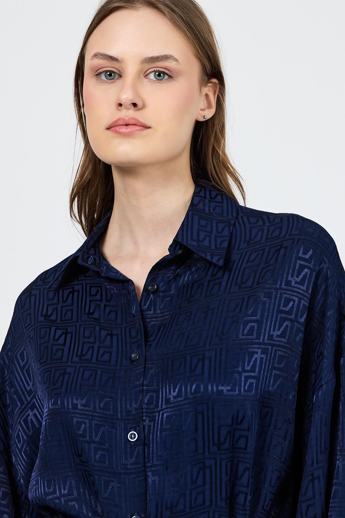 Laci Desenli Saten Görünümlü İp Bağlama Detaylı Gömlek 4293A - 4