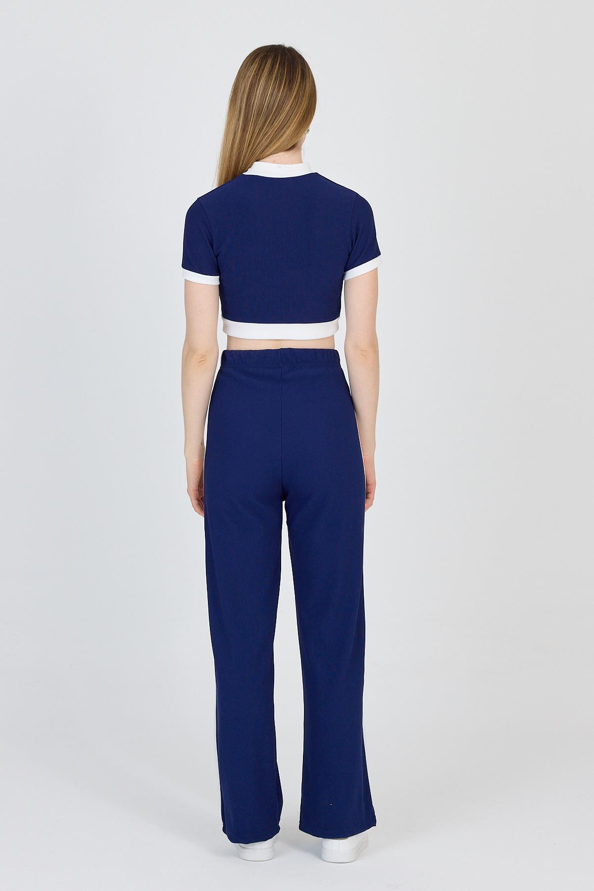 Laci Düğmeli Crop Bluz & Şeritli Palazzo Pantolon Takım 2214 - 5