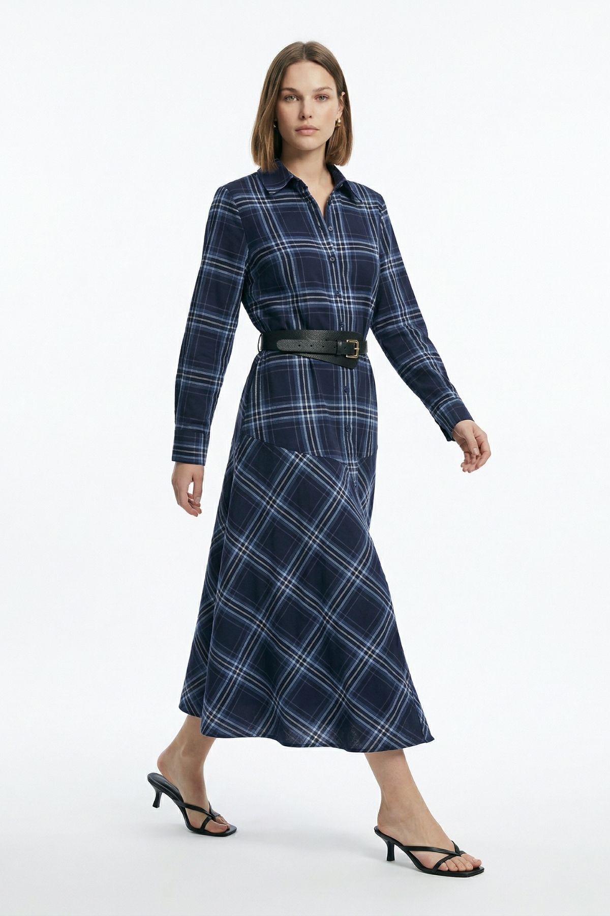 Laci Ekose Desenli Kemerli Elbise 35555 - RAYS