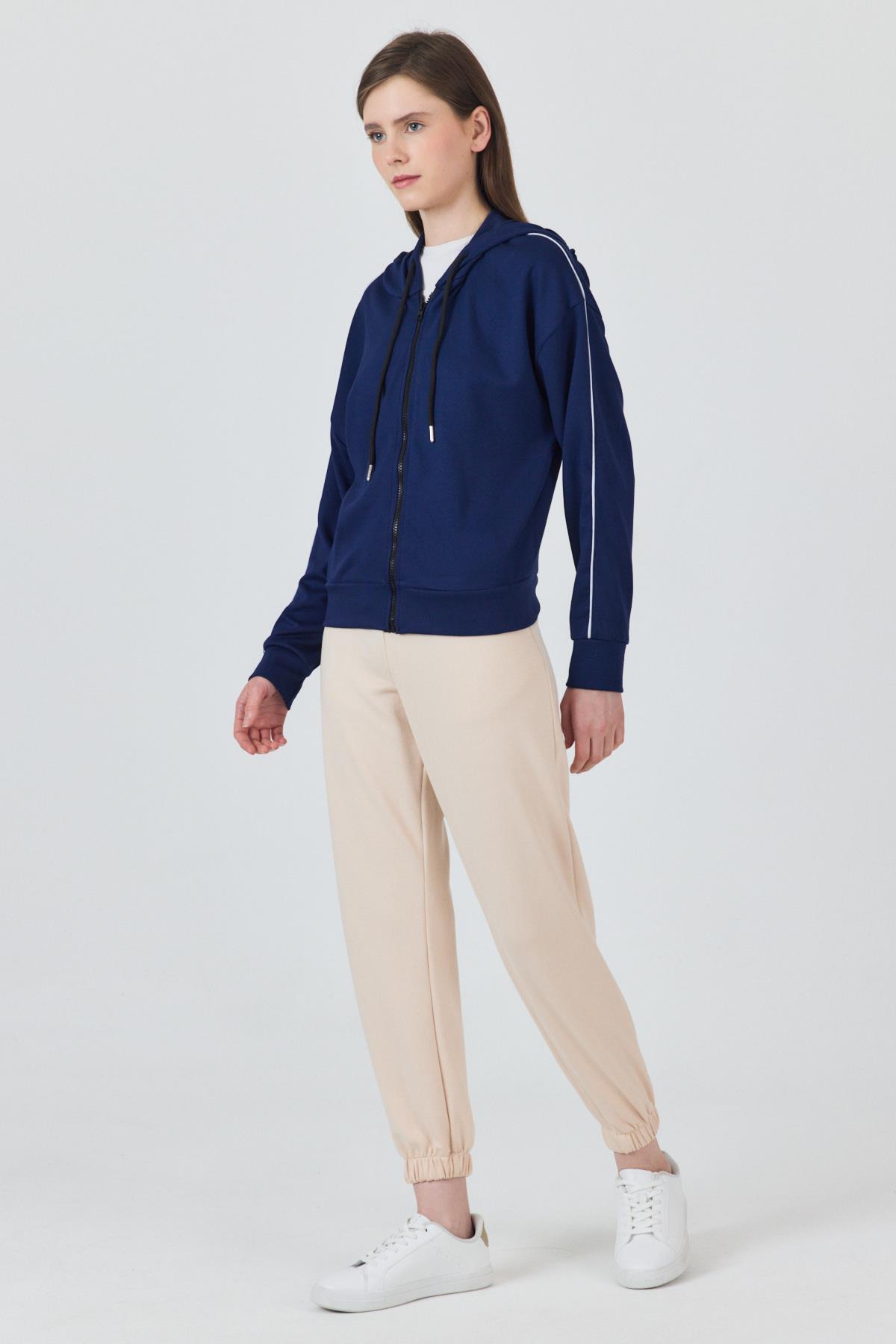 Laci Fermuarlı Kapüşonlu Şerit Detaylı Sweatshirt 3045 - 3