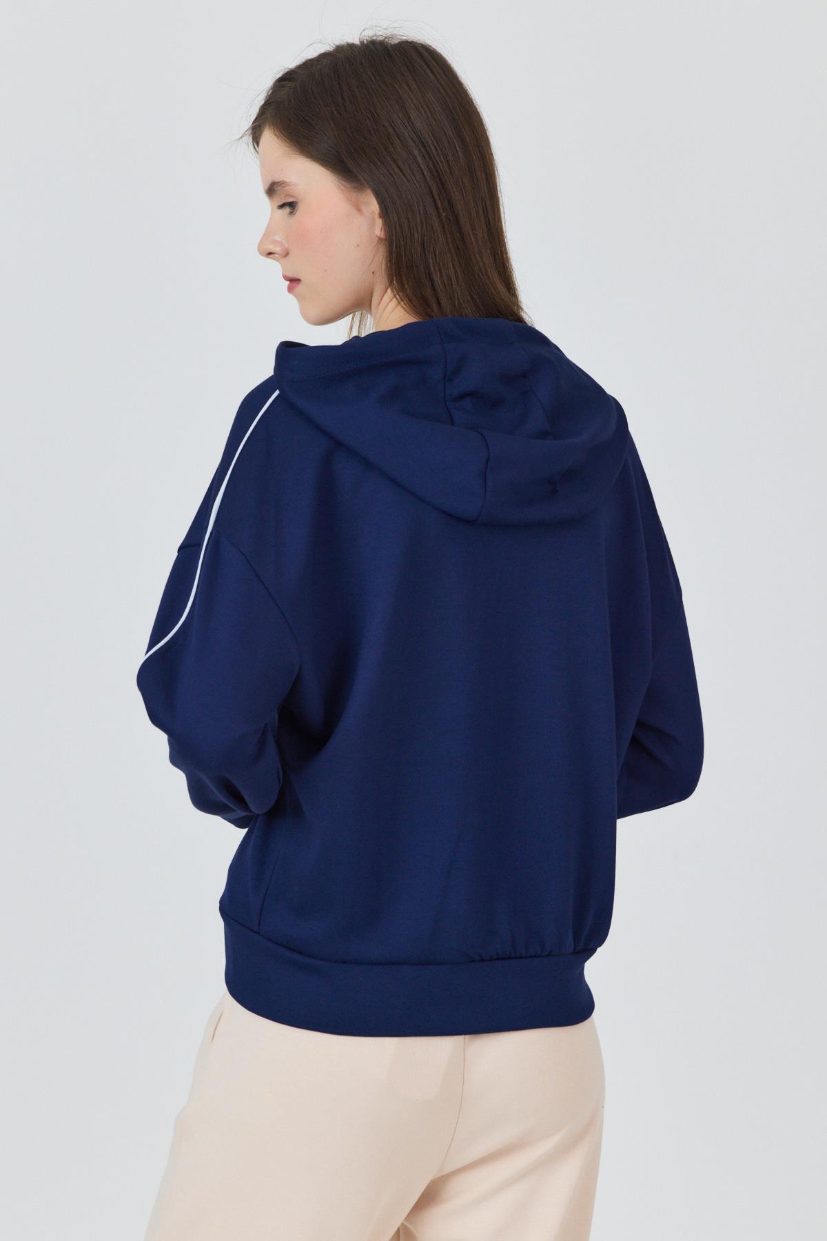 Laci Fermuarlı Kapüşonlu Şerit Detaylı Sweatshirt 3045 - 6