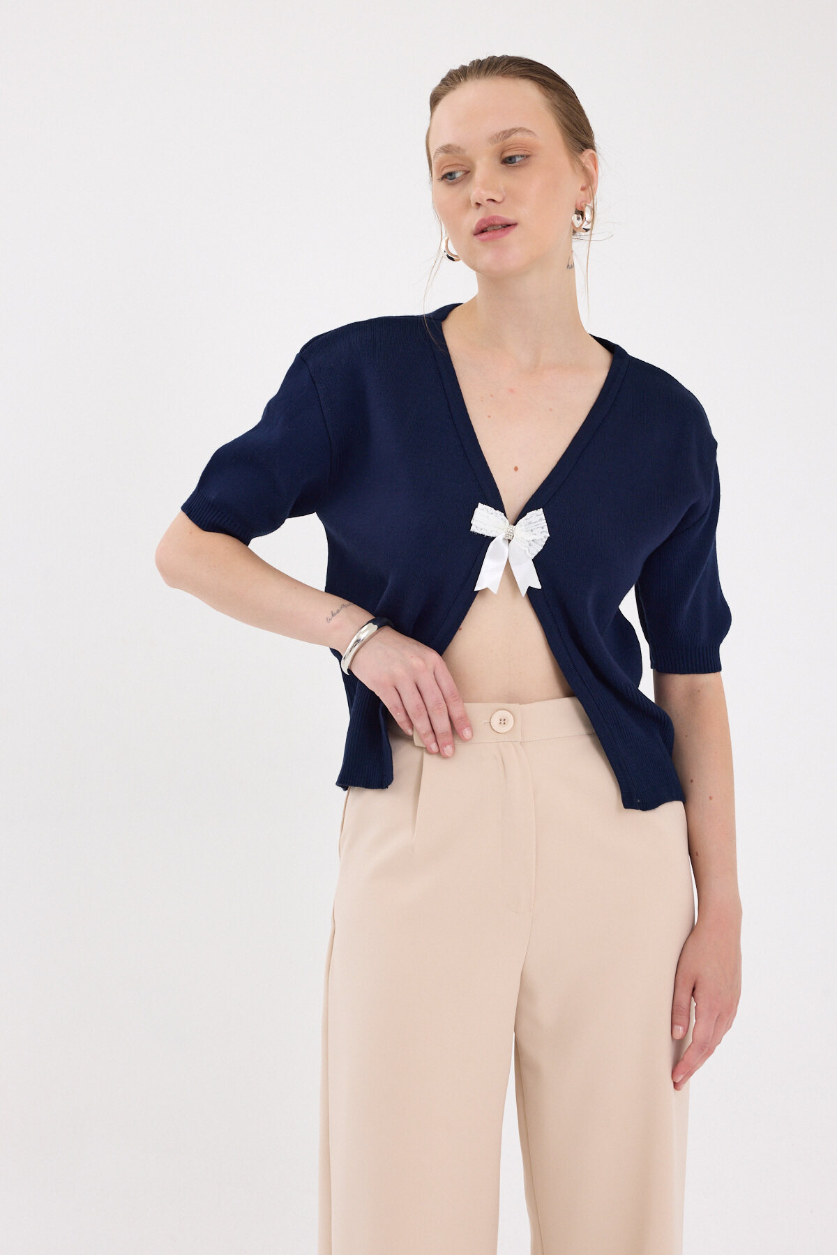 Laci Fiyonk Detaylı Crop Triko Kadın Bluz 2415 - 6