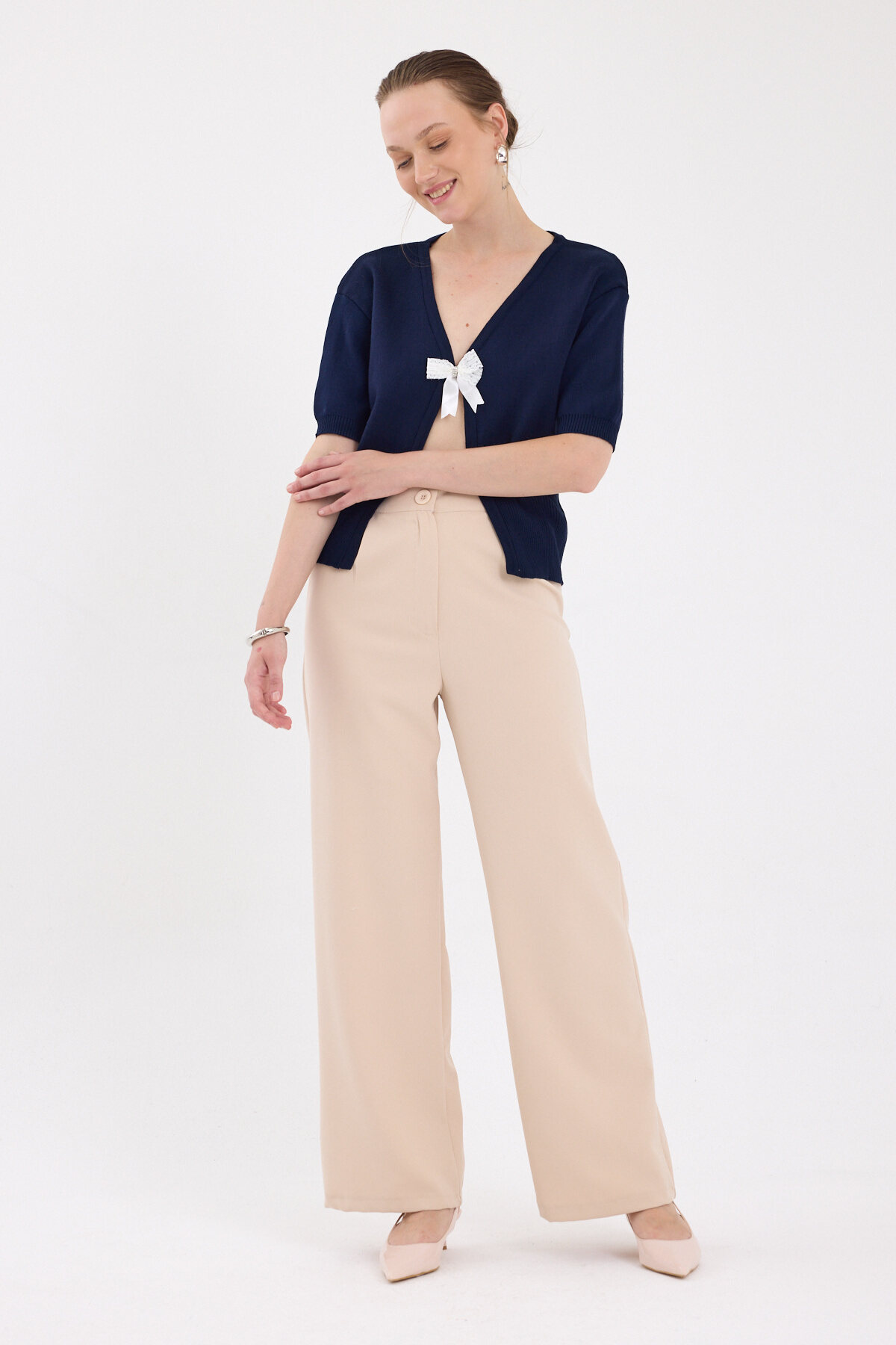 Laci Fiyonk Detaylı Crop Triko Kadın Bluz 2415 - 7