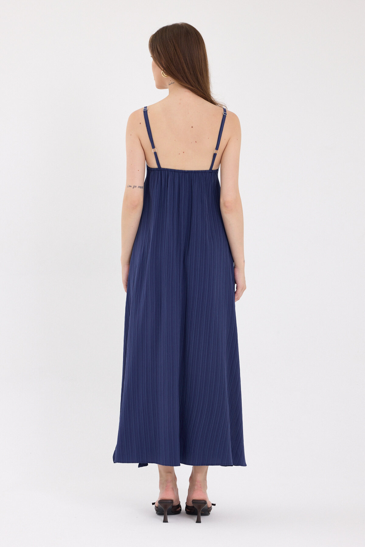 Laci İnce Askılı V Yaka Uzun Elbise 8026A - 5