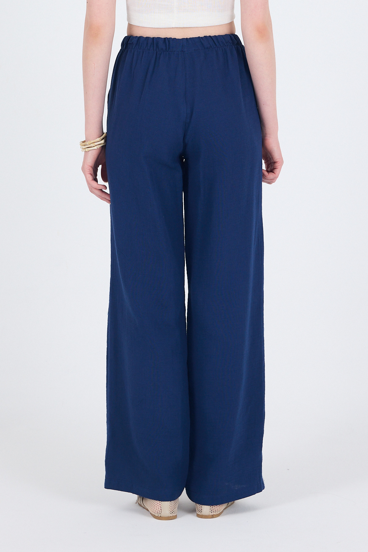 Laci Keten Görünümlü %100 Pamuk Cepli Bol Paça Pantolon 8054A - 6