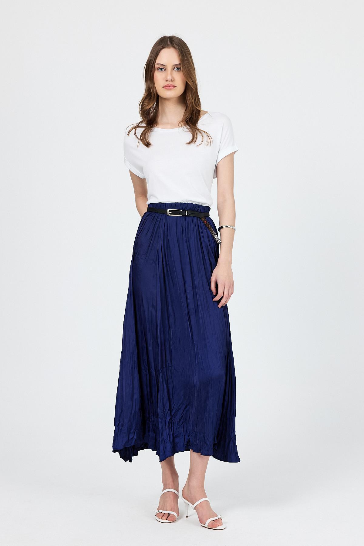 Laci Kraşlı Kırışık Kumaş Etek 9470 - 1