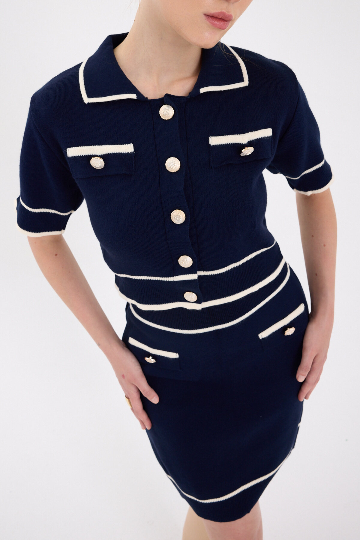 Laci Polo Yaka Kısa Kollu Triko Mini Etek Takımı 2360 - RAYS